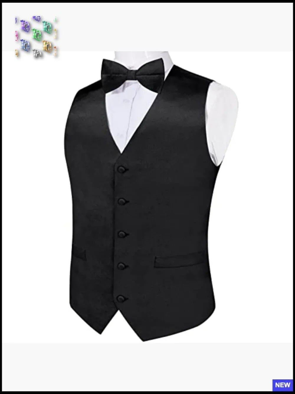 Satin Vest Bowtie Lapel Pin Set Classic Elegant Formal Wedding Party Wear